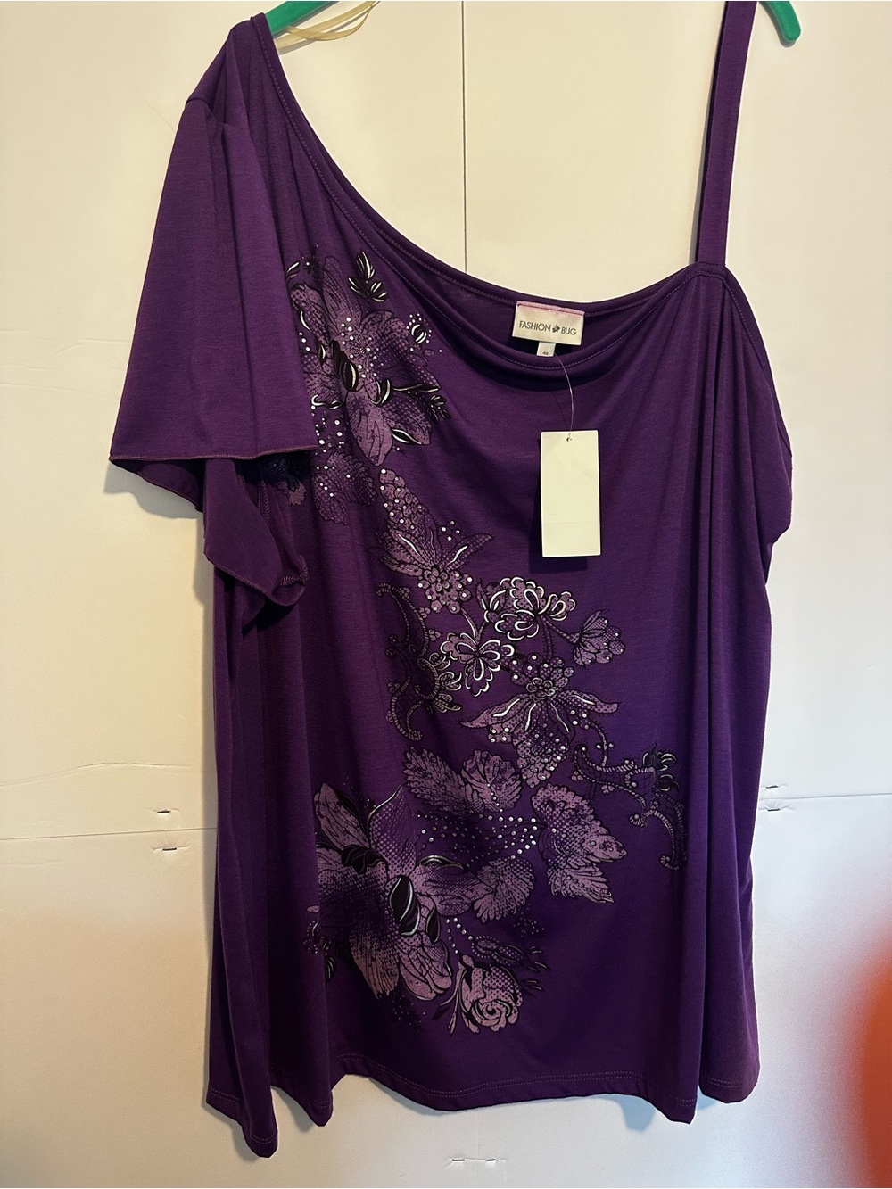 Fashion Bug Purple One-Shoulder Floral Tunic